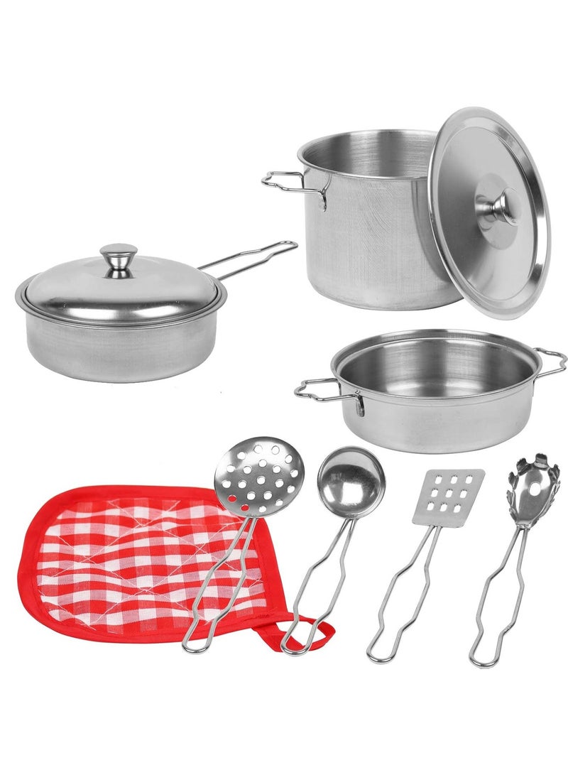 REZZOSS Stainless Steel Kitchen Playset 8 Pcs for Kids – Realistic Metal Cookware Pots & Pans Toy with Lids, Cooking Utensils & Pot Holder | Mini Chef Pretend Play Cooking Set | Montessori Learning Birthday Gift for Boys & Girls 3+ - Image 3